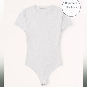 Abercrombie Short-sleeve cotton seamless crew bodysuit — light heather grey